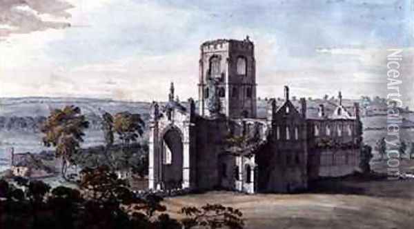 North East View of Kirkstall Abbey Oil Painting - Moses Griffiths