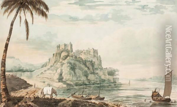 The Fort Of Chunargar On The River Ganges, Near Benares, Seen From The West Side Oil Painting - Henry William Burgess