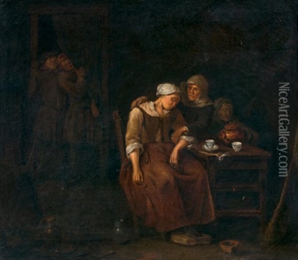 Jeune Femme Assoupie Dans La Cuisine Oil Painting - Egbert van Heemskerck the Younger