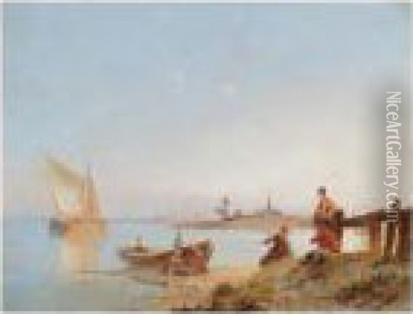 A River Scene In Holland Oil Painting - Pieter Cornelis Dommershuijzen