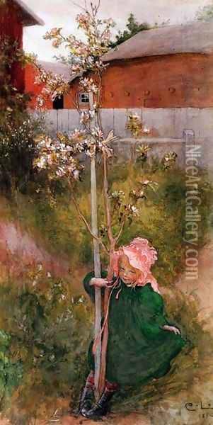 Apple Blossom Oil Painting - Carl Larsson