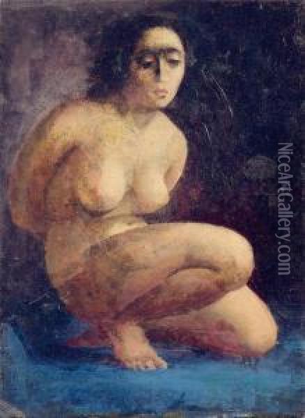 Female Nude, Kneeling. Oil Painting - Karoly Patko