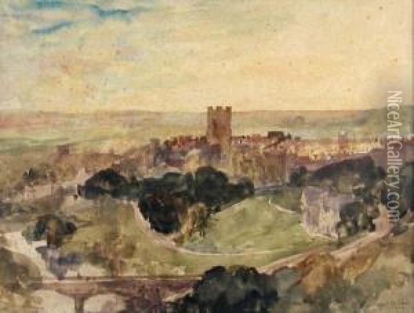 View Of A Walled Town Oil Painting - Alfred William Rich
