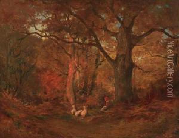 Shepherdess With Flock In The Deep Woods Oil Painting - Charles Volkmar