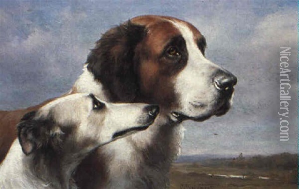 Portrait Of Dogs Oil Painting - Carl Reichert