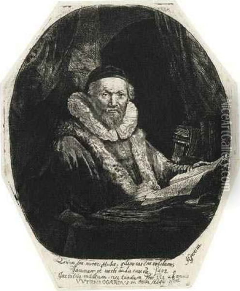 Jan Uytenbogaert, 
Preacher Of The Remonstrants Oil Painting - Rembrandt Van Rijn