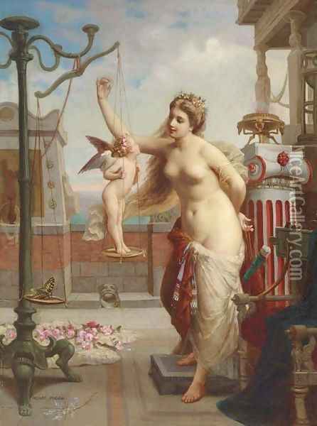 Weighing Cupid Oil Painting - Henri Pierre Picou
