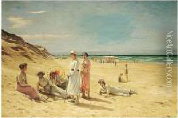 Sommerdag Pa Stranden, Lonstrup (summer Day On Lonstrup Beach) Oil Painting - Niels Frederik Schiottz-Jensen