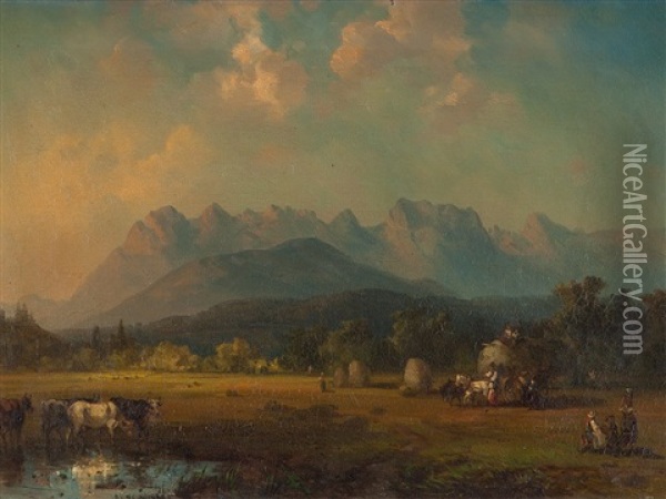 Harvest Scene Oil Painting - Josef Karl Berthold Puettner