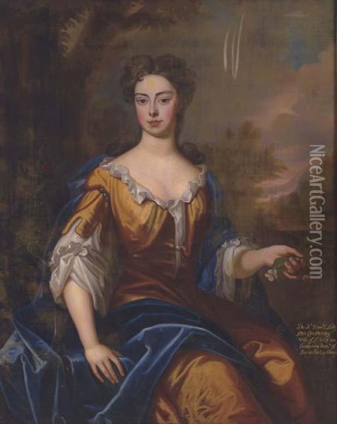 Portrait Of Lady Ann Courtenay, Three-quarter Length, Seated In Alandscape Oil Painting - Sir Peter Lely