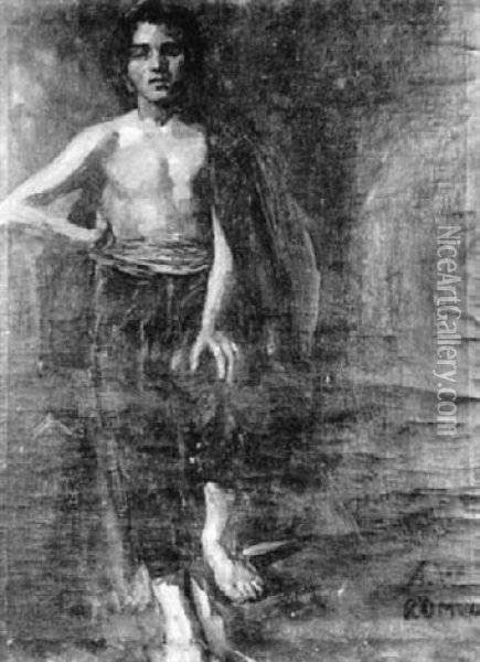 Stehender Italienischer Junge Mit Entblostem Oberkorper Oil Painting - Augusto Wolf