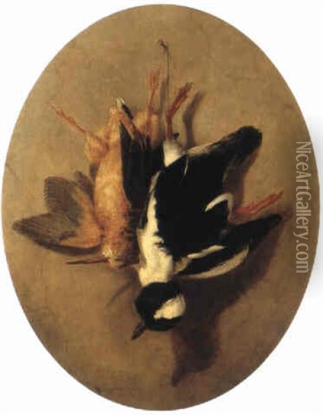 Still Life With Bufflehead And Shorebird Oil Painting - Cornelius David Krieghoff