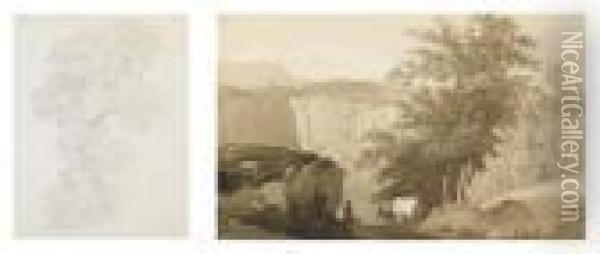 Sammelnummer Von Zwei Werken: 
'etude D'un Chene' Und 'berger Dans Un Paysage Avec Falaise Et Massif Du
 Mont-blanc' Oil Painting - Wolfgang-Adam Toepffer
