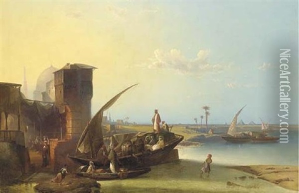 Dhows On The Nile Oil Painting - George Washington Nicholson