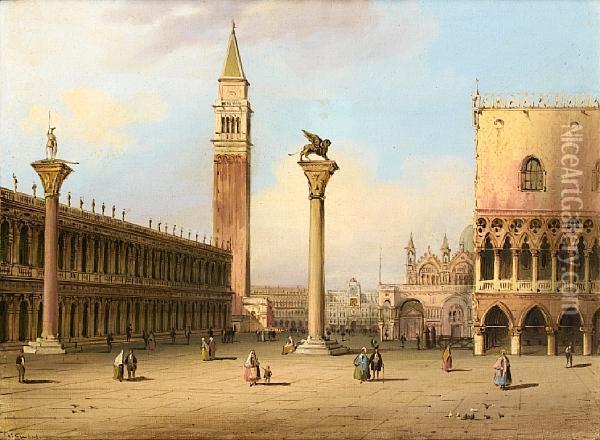 Piazzetta San Marco, Venice; Santa Maria Della Salute, Venice Oil Painting - Carlo Grubacs