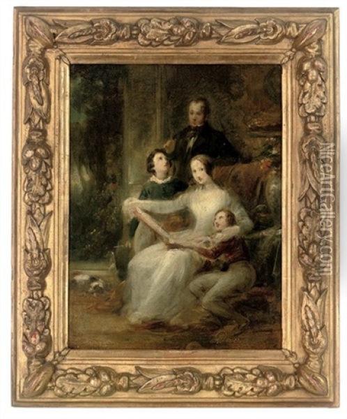 Family Portrait (study) Oil Painting - Achille Jacques Jean Marie Deveria