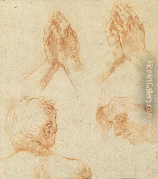 The Head Of A Man Seen From Behind, Praying Hands And The Head Ofthe Virgin Oil Painting - Bartolomeo Cesi