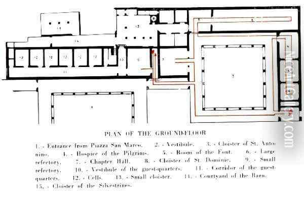 Plan of the ground floor in the Convento di San Marco Oil Painting - Angelico Fra