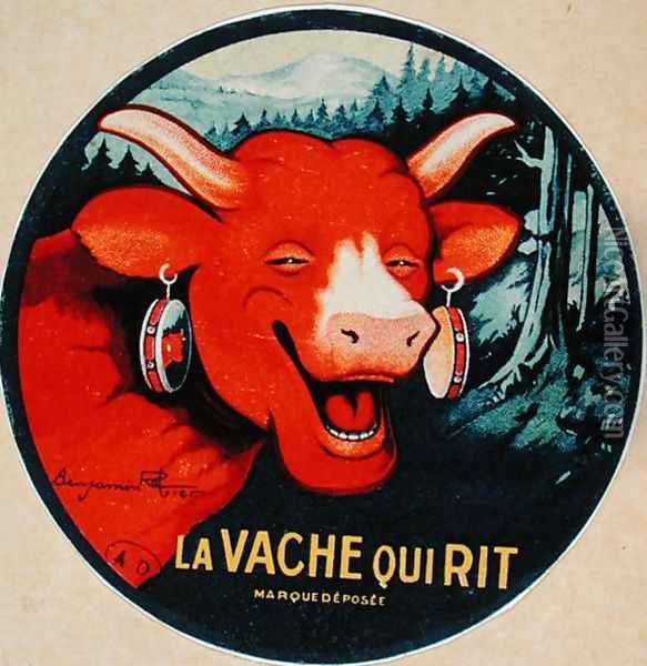 Label design for La vache qui rit cheese, c.1935 Oil Painting - Benjamin Rabier