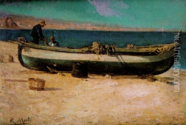 Pescadores En La Playa Oil Painting - Ricardo Marti Aguilo