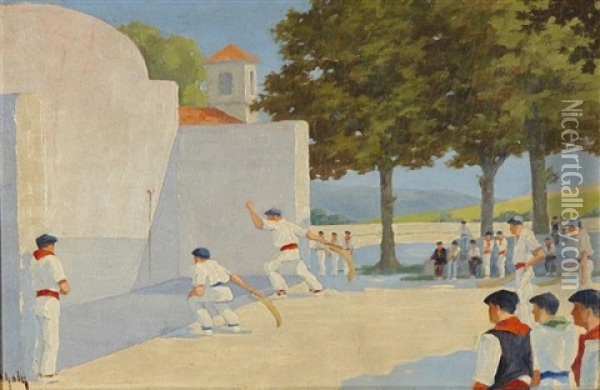Pelotari Au Fronton Oil Painting - Hippolyte Marius Galy