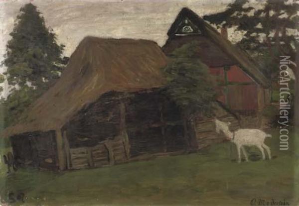Moorhof Mit Ziege, Worpswede - Farm With Goat, Worpswede Oil Painting - Otto Modersohn