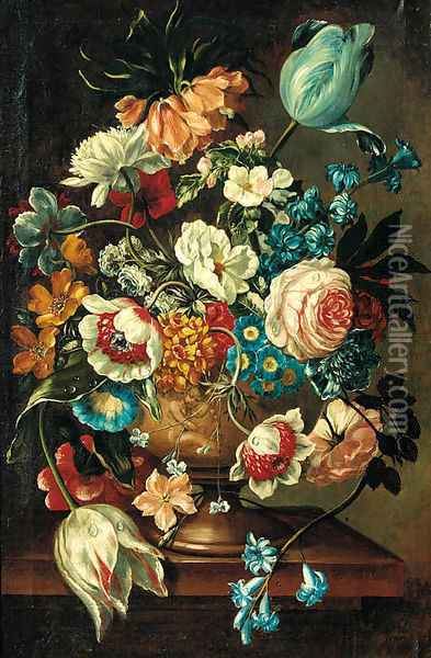 A summer bloom in an urn on a ledge Oil Painting - Jan van Os