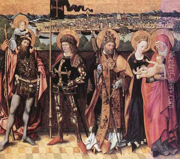 Sts Anne, Christopher, Gereon and Peter c. 1480 Oil Painting - German Unknown Master