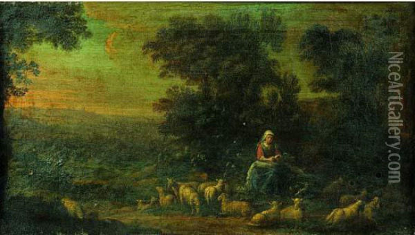 Sainte Genevieve Gardant Les Moutons Oil Painting - Hendrik Frans Van Lint