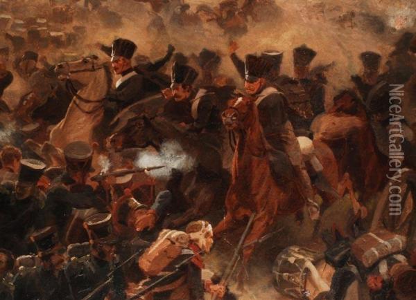 Die Schlacht Von
 Waterloo Oil Painting - Emil Hunten