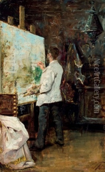 El Pintor En Su Estudio Oil Painting - Eugenio Alvarez Dumont