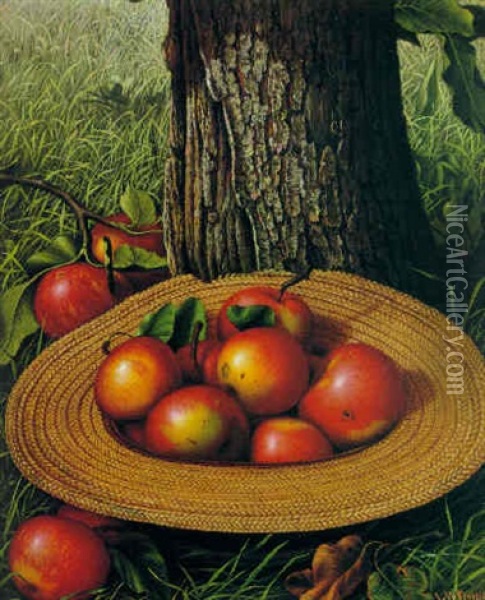 Straw Hat With Apples Oil Painting - Levi Wells Prentice