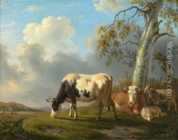 Landschaft Mit Kuhen Und Schafen Oil Painting - Dirck Oosterhout