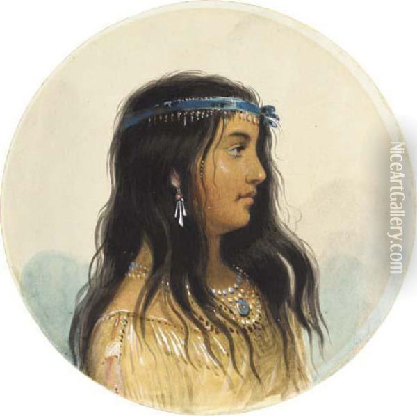 A Young Woman Of The Flat Head Tribe Oil Painting - Alfred Jacob Miller