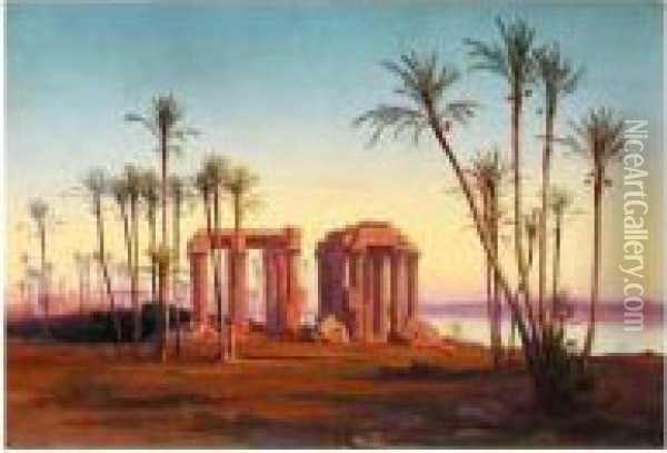Temple By The Nile Oil Painting - Johann Jakob Frey