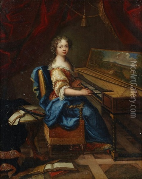 A Lady With A Spinet Oil Painting - Constantyn Netscher