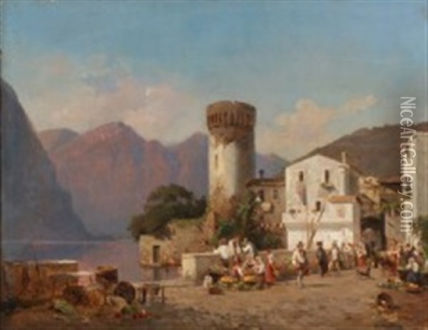 Scene From An Italian Mountain Village Oil Painting - Frederik Niels Martin Rohde