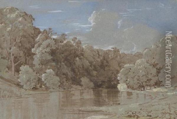 Lake Scene Oil Painting - Henry Bright