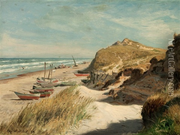 Boats On A Beach Oil Painting - Christian Ferdinand Andreas Molsted
