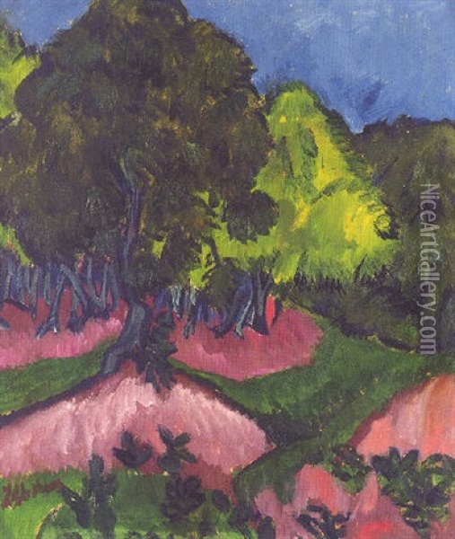 Landschaft Mit Kastanienbaum Oil Painting - Ernst Ludwig Kirchner