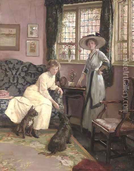 The Drawing Room at No. 26 Tite Street, Chelsea A Portrait of the artist's wife and sister-in-law Oil Painting - George Percy Jacomb-Hood