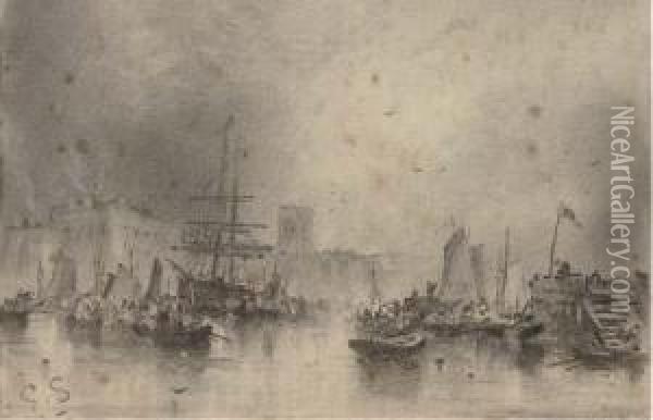 A Bustling Port Oil Painting - George Sheffield
