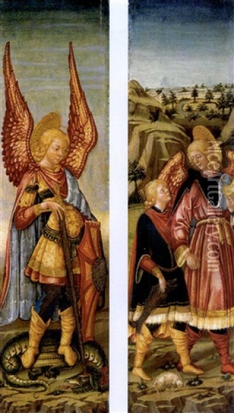 The Archangel Michael (+ Tobias And The Archangel Raphael; Pair) Oil Painting - Neri di Bicci