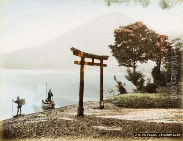 Giappone. Utagahana At Nikko Lake. Oil Painting - Adolfo Farsari