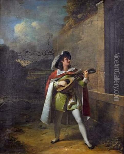 Un Troubadour Jouant De La Musique Oil Painting - Jean Augustin Franquelin