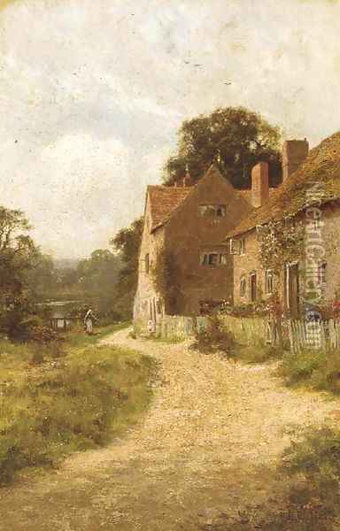 Sunlit cottages Oil Painting - Edward Wilkins Waite