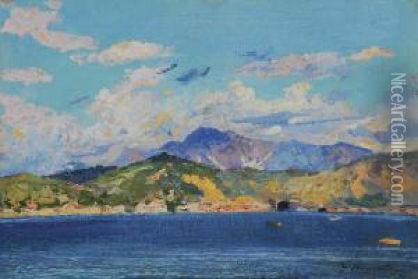 Golfo Della Spezia Con Vista Delle Alpi Apuane Oil Painting - Giuseppe Pennasilico