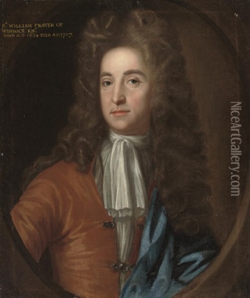 Portrait Of Sir William Craven, Of Winwick, Northamptonshire In A Brown Coat And Blue Mantle Oil Painting - John Closterman