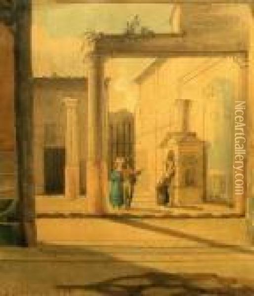 Figures Gathered At
A Well In An Italianate Courtyard Scene Oil Painting - Silvestro Feodorov. Schedrin
