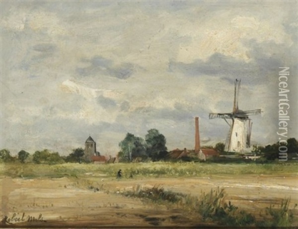 Hollandische Landschaft Mit Dorfpartie Im Hintergrund Oil Painting - Robert Charles Gustave Laurens Mols